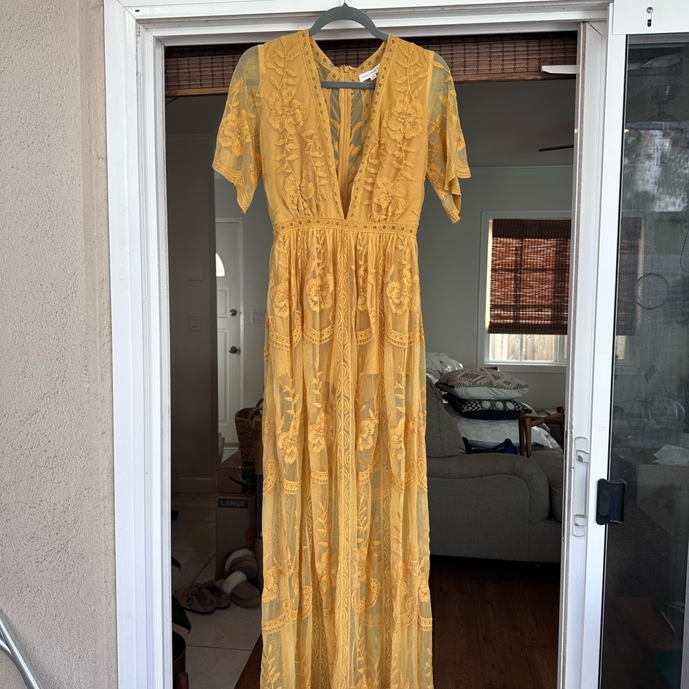 Honey Punch Yellow Lace Maxi Dress Romper